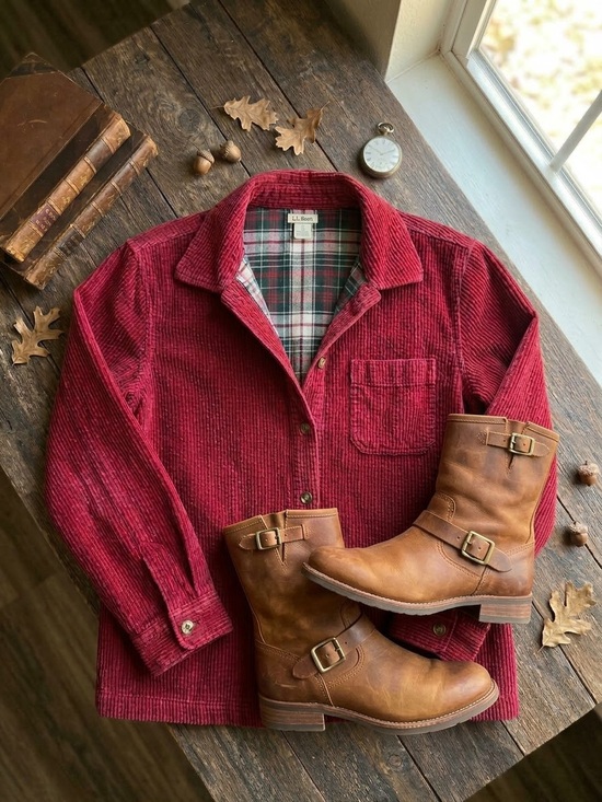 L.L. Bean Tops - L.L. Bean Women’s Red Corduroy Button-Down Shirt with Plaid Lining